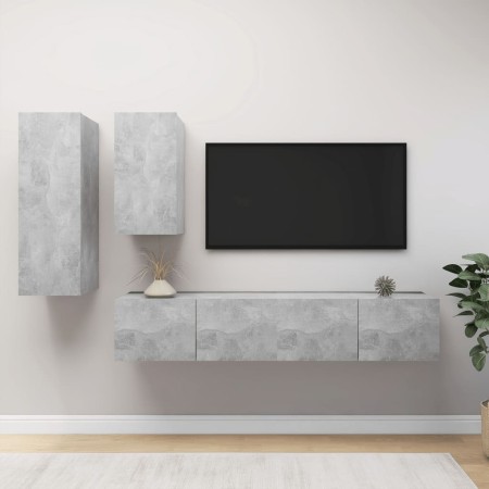 Set di Mobili Porta TV 4 pz Grigio Cemento in Legno Multistrato