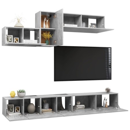 Set di Mobili Porta TV 6 pz Grigio Cemento in Legno Multistrato