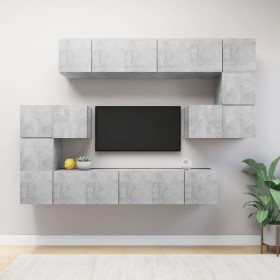 Set di Mobili Porta TV 10pz Grigio Cemento in Legno Multistrato