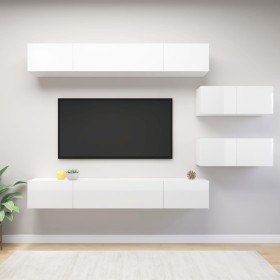 Set di Mobili Porta TV 6 pz Bianco Lucido in Legno Multistrato