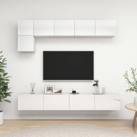 Set di Mobili Porta TV 5 pz Bianco Lucido in Legno Multistrato