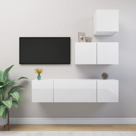 Set di Mobili Porta TV 4 pz Bianco Lucido in Legno Multistrato