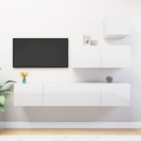 Set di Mobili Porta TV 4 pz Bianco Lucido in Legno Multistrato