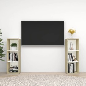 Mobili TV 2 pz Bianco e Sonoma 107x35x37cm in Legno Multistrato