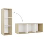 Mobili TV 2 pz Bianco e Sonoma 107x35x37cm in Legno Multistrato