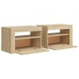 Comodini 2 pz con Luci LED Rovere Sonoma 60x35x40 cm