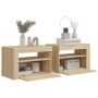 Comodini 2 pz con Luci LED Rovere Sonoma 60x35x40 cm
