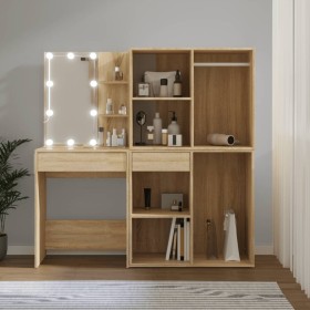 Toeletta LED con 2 Armadietti Legno Multistrato Rovere Sonoma