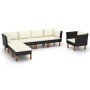 Set Divani da Giardino 7pz Polyrattan Legno di Eucalipto Nero