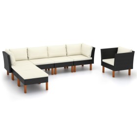 Set Divani da Giardino 7pz Polyrattan Legno di Eucalipto Nero