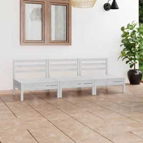 Set Divani da Giardino 3 pz Bianco in Legno Massello di Pino