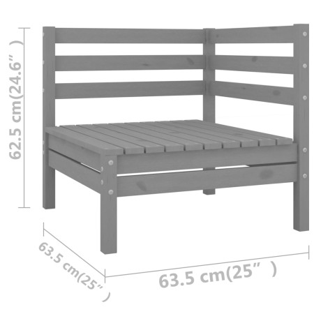 Set Divani da Giardino 9 pz Grigio in Legno Massello di Pino