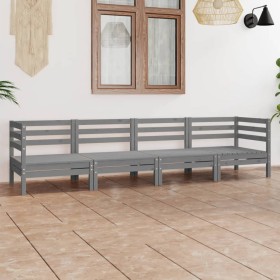 Set Divani da Giardino 4 pz Grigio in Legno Massello di Pino