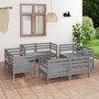 Set Divani da Giardino 8 pz Grigio in Legno Massello di Pino