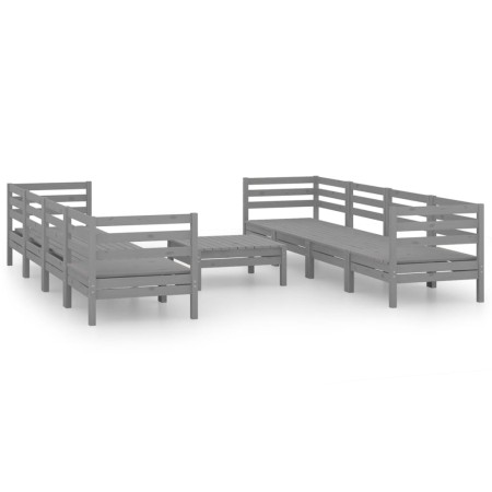 Set Divani da Giardino 9 pz Grigio in Legno Massello di Pino