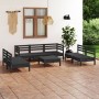 Set Divani da Giardino 8 pz Nero in Legno Massello di Pino