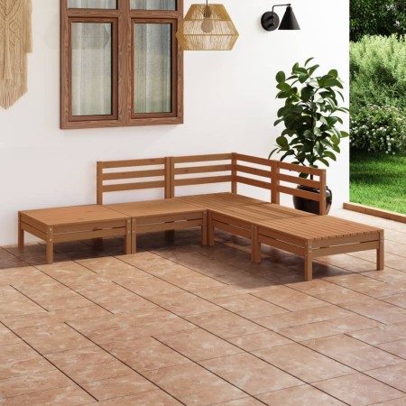 Set Salotto da Giardino 5 pz in Legno Massello di Pino Miele