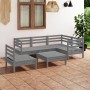 Set Salotto da Giardino 6 pz in Legno Massello di Pino Grigio