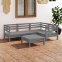 Set Salotto da Giardino 5 pz in Legno Massello di Pino Grigio