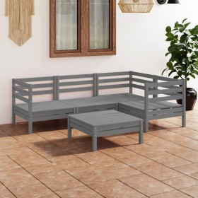 Set Salotto da Giardino 5 pz in Legno Massello di Pino Grigio