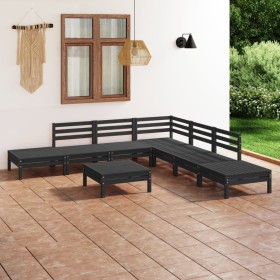 Set Salotto da Giardino 8 pz in Legno Massello di Pino Nero