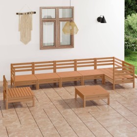 Set Salotto da Giardino 8 pz in Legno Massello di Pino Miele