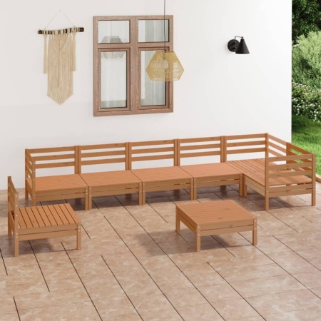 Set Salotto da Giardino 8 pz in Legno Massello di Pino Miele