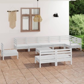 Set Salotto da Giardino 10 pz in Legno Massello di Pino Bianco