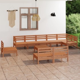 Set Salotto da Giardino 10 pz in Legno Massello di Pino Miele