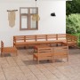 Set Salotto da Giardino 10 pz in Legno Massello di Pino Miele