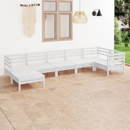 Set Salotto da Giardino 7 pz in Legno Massello di Pino Bianco