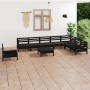 Set Salotto da Giardino 9 pz in Legno Massello di Pino Nero