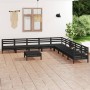 Set Salotto da Giardino 10 pz in Legno Massello di Pino Nero