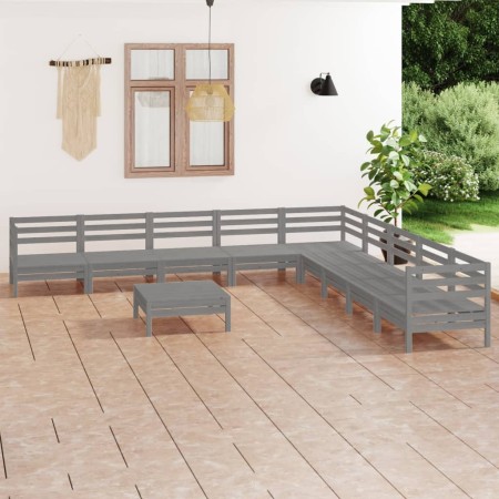 Set Salotto da Giardino 10 pz in Legno Massello di Pino Grigio