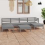 Set Salotto da Giardino 7 pz in Legno Massello di Pino Grigio