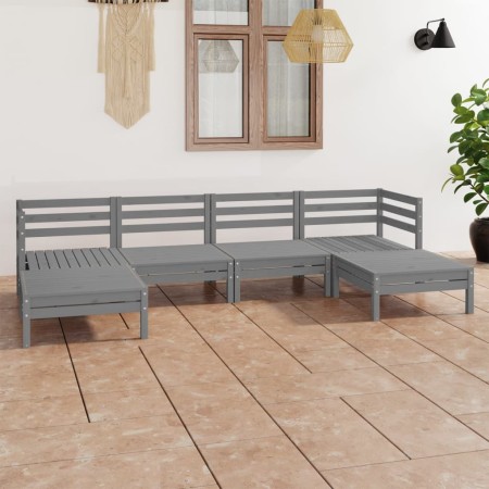 Set Salotto da Giardino 6 pz in Legno Massello di Pino Grigio