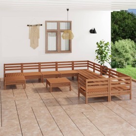 Set Salotto da Giardino 12 pz Miele in Legno Massello di Pino