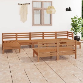 Set Salotto da Giardino 9 pz in Legno Massello di Pino Miele