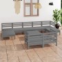 Set Salotto da Giardino 10 pz in Legno Massello di Pino Grigio