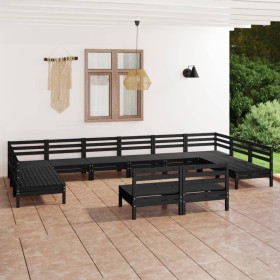 Set Salotto da Giardino 12 pz Nero in Legno Massello di Pino