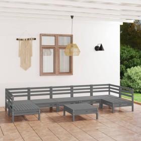 Set Salotto da Giardino 8 pz in Legno Massello di Pino Grigio