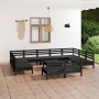 Set Salotto da Giardino 12 pz Nero in Legno Massello di Pino