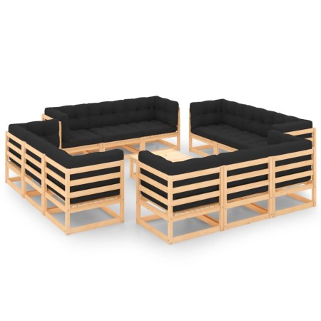 Set Divani Giardino 13 pz con Cuscini in Legno Massello di Pino