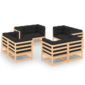 Set Salotto Giardino 8 pz Cuscini Antracite Legno Massello Pino