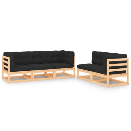 Set Divani Giardino 6 pz con Cuscini in Legno Massello di Pino
