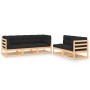 Set Divani Giardino 6 pz con Cuscini in Legno Massello di Pino