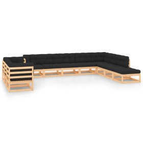 Set Salotto Giardino 11pz Cuscini Antracite Legno Massello Pino