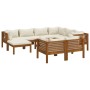 Set Divani da Giardino 10 pz con Cuscini Crema in Legno Acacia