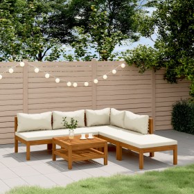 Set Divani da Giardino 6 pz con Cuscini Crema in Legno Acacia