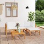 Set Divani da Giardino 5pz Cuscini Crema Legno Massello di Teak